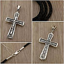 Освячений! Срібний хрестик з цепочкою із шовку. Кулон хрест та шовковий шнурок зі срібним замком. 55 см, фото 6