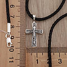Освячений! Срібний хрестик з цепочкою із шовку. Кулон хрест та шовковий шнурок зі срібним замком. 55 см, фото 5