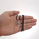 Освячений! Срібний хрестик з цепочкою із шовку. Кулон хрест та шовковий шнурок зі срібним замком. 55 см, фото 3