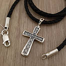 Освячений! Срібний хрестик з цепочкою із шовку. Кулон хрест та шовковий шнурок зі срібним замком. 55 см, фото 7