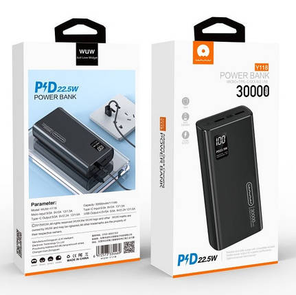 Power Bank WUW Y118 30000mAh PD20W+QC3.0 22.5W, фото 1