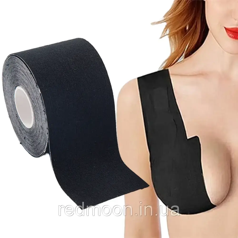 Кінезіо тейп для тейпування 5см*6,8м, 1 рулон, Boob Tape, Чорний / Тейп для грудей / Стрічка для підв'язки грудей