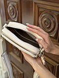 Жіноча біла молочна класична сумка крос-боді на ремінці на три відділи, фото 4