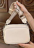 Жіноча біла молочна класична сумка крос-боді на ремінці на три відділи, фото 2