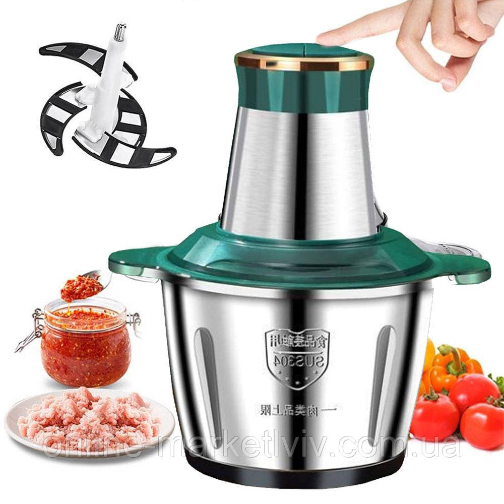 Блендер-подрібнювач на 2л, 1300Вт, Rainberg RB-2202 / Подрібнювач для кухні / Кухонний чоппер, фото 1