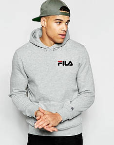 Толстовка чоловіча спортивна Філа HOODIE Fila Кофта з капюшоном трикотажна Кенгуру сіре Літнє Зимове