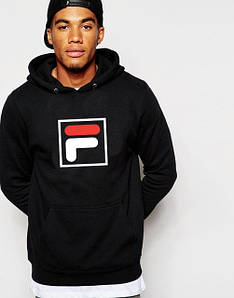 Худі Fila ( Філа ) | Чоловіча толстовка | Кенгурушка чорна, великий принт "" В стилі Fila ""