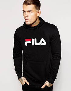 Кофта спортивна чоловіча Філа HOODIE Fila Толстовка трикотажна з капюшоном Кенгурушка чорна принт Філа Худі
