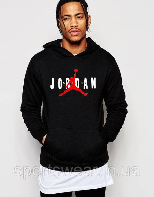 Худі Jordan HOODIE чорне Світшот з капюшоном принт Джордан Чоловіча спортивна кофта Кенгуру з капюшоном