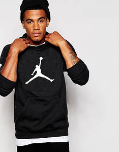 HOODIE Jordan Толстовка чоловіча з принтом Джордан, Кенгуру чорна з кишенею, Кофта спортивна з капюшоном