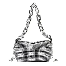 Стильна жіноча блискуча сумочка Silver Diamond срібляста вечірня сумка через плече