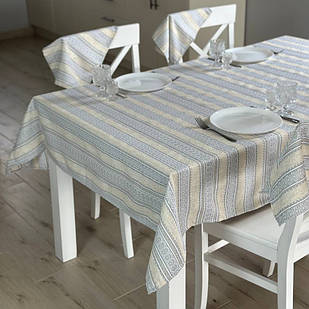 Скатертина лляна Прем'єр, колір: сірий, "Український орнамент", люкс якість (Під замовлення, або стандартний розмір)