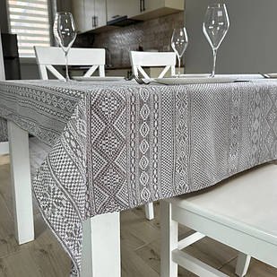 Скатертина лляна Сіра люкс якість "Український орнамент" (У розмірах) (Під замовлення)