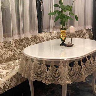 Скатертина силіконова з мереживом Імператор колір: Шампань (Під замовлення, або стандартний розмір)