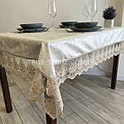 Скатертина оксамитова молочна з мереживом "Рішельє" кольору капучино. (Під замовлення, або стандартний розмір), фото 3