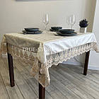 Скатертина оксамитова молочна з мереживом "Рішельє" кольору капучино. (Під замовлення, або стандартний розмір), фото 4