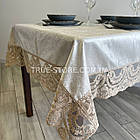 Скатертина оксамитова з мереживом "Вензель". Мереживо кольору капучино. (Під замовлення, або стандартний розмір), фото 4