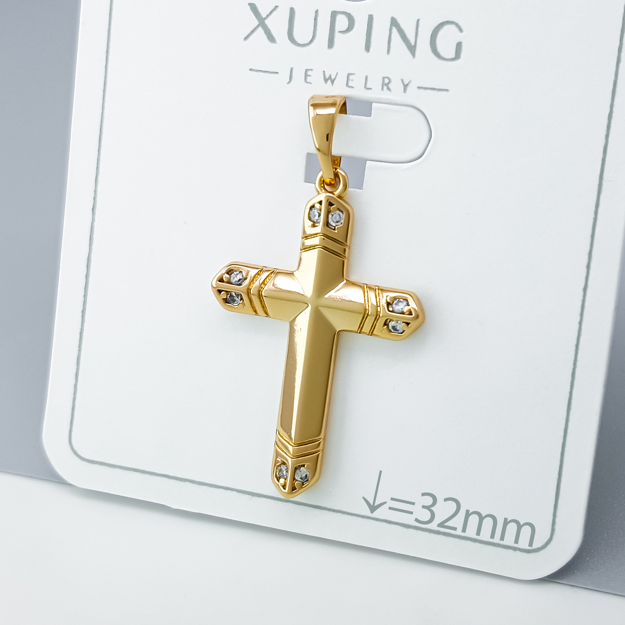 Хрест "Класика" з візерунком та камінням, медичне золото Xuping 18К