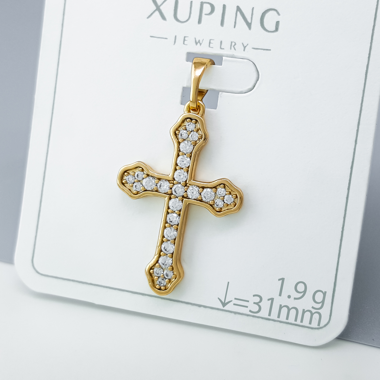 Хрест "Класика" з розсипом каміння, медичне золото Xuping 18К