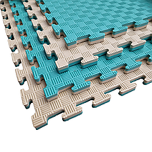 Мати татамі пазли EVA 100х100х2см, покриття для підлоги дитячої ігрової зони, спортзалу, садочка, школи, бірюзовий/бежевий