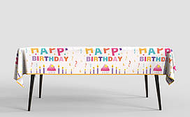 Святкова cкатертина "Happy Birthday" біла 100х270 см. (1 шт.)