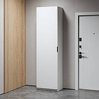 Шкаф пенал 219х60 с выдвижной штангой и полками. Пенал гардеробный со штангой, шкаф для офиса, Белый