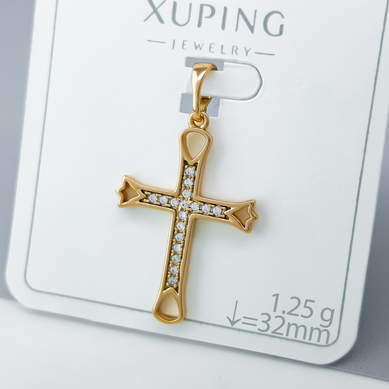 Хрест "Класика" з цирконієм, медичне золото Xuping 18К