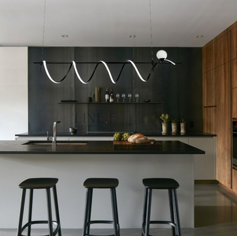 ВИДОВЖЕНА ЧОРНА LED ЛЮСТРА ІЗ СВІТЛОДІОДНОЮ ХВИЛЕЮ ТА БІЛИМ ПЛАФОНОМ MJ 189-1500 BK, фото 1