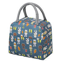 Теплоізоляційна сумка для ланчу (ланч-бег) з мультяшним принтом (Синя)