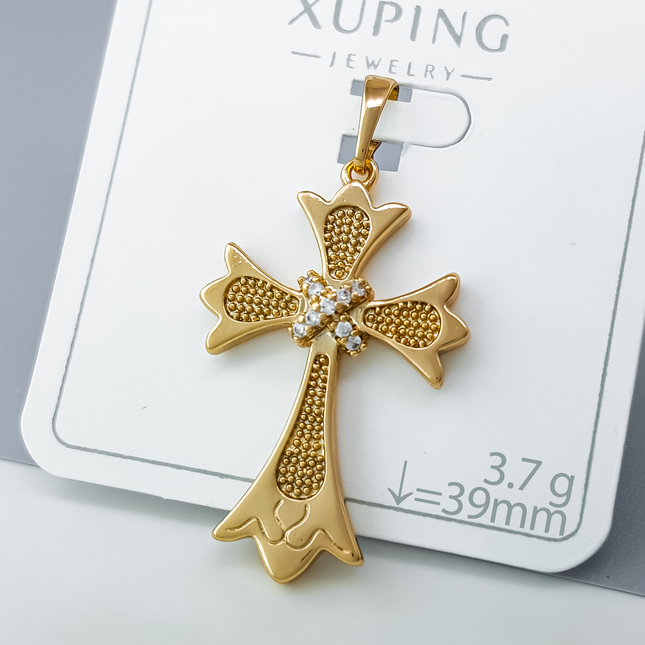 Хрест "Ажурний" з крапельним візерунком та камінням, медичне золото Xuping 18К