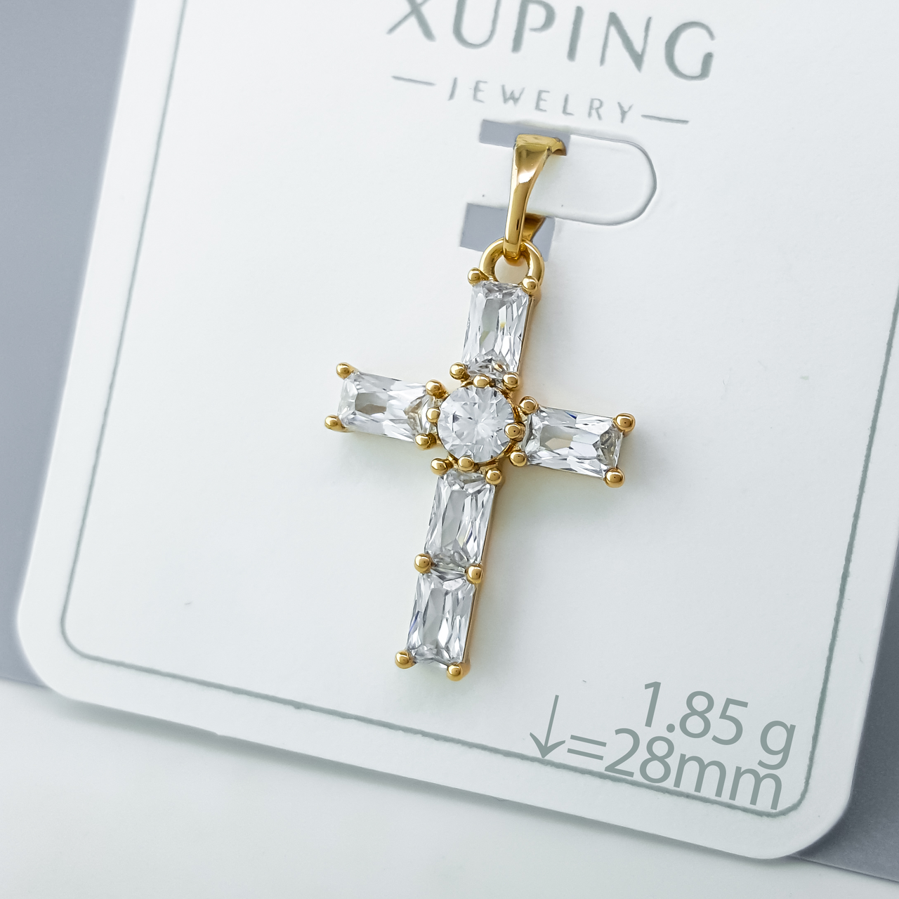 Хрест "Класика" з багетним цирконієм, медичне золото Xuping 18К