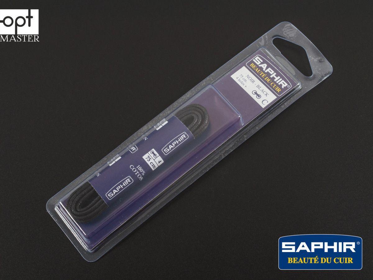 Шнурки для взуття Saphir арт.246, 75 см, тонкі круглі вощені, кол. чорний