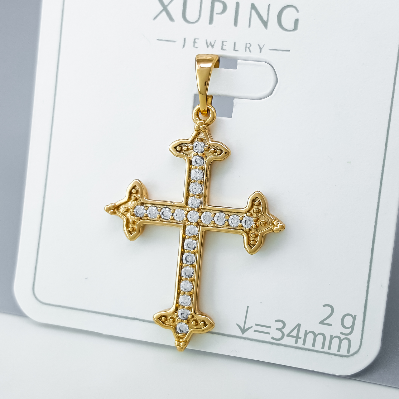 Хрест "Фігурний" з доріжками цирконію, медичне золото Xuping 18К