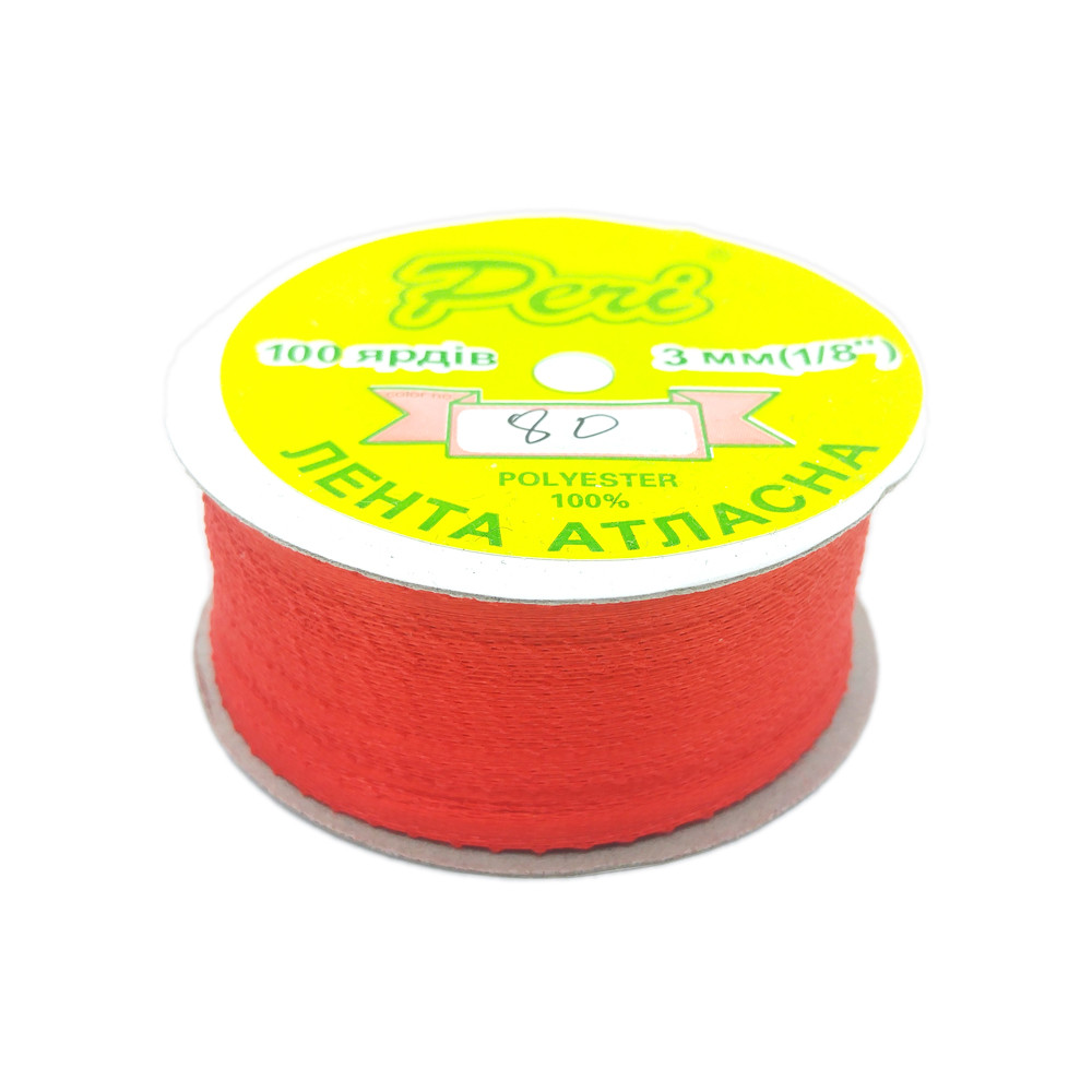 Стрічка атласна 0.3 см ЧЕРВОНА, 91.4 м (100 ярдів), фото 1