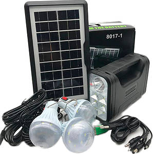 Портативна станція для заряджання Solar Light System GD-8017-1 з 3 лампами та сонячною панеллю