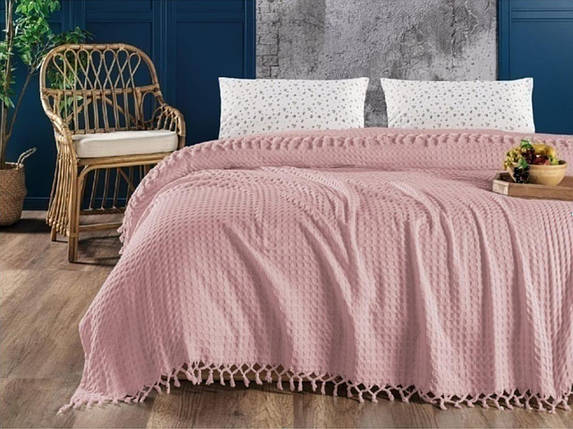 Покривало вафельне La Rita 220*240см з бахромою, 3802_pike_pink, фото 1