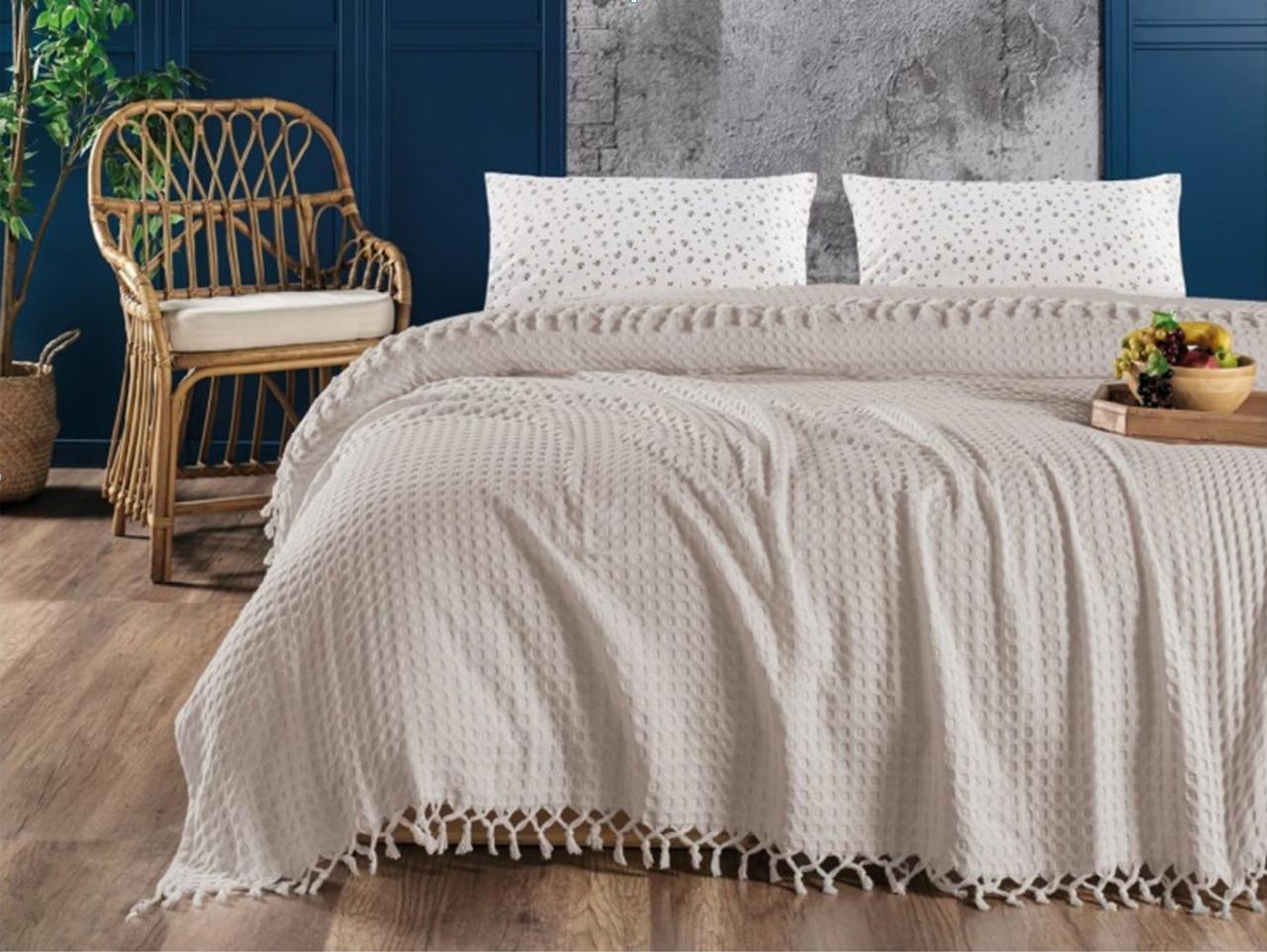 Покривало вафельне La Rita 220*240см з бахромою, 3802_pike_lilac