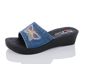 Шльопанці жіночі джинсові на танкетці Б1641