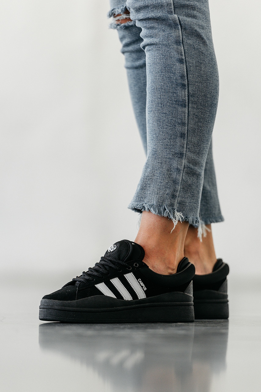 Жіночі Кросівки Adidas Campus x Bad Bunny Black White / Адідас Кампус Бед Банні Чорні з Білим