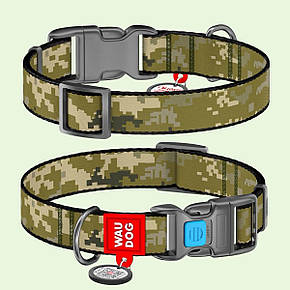Нашийник для собак середніх порід нейлоновий WAUDOG Nylon з QR-паспортом Мілітарі M (28-40 см), ширина 20 мм281-4026, фото 1