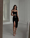 Коктейльна чорна оксамитова сукня з розрізом на бретелях зі страз, фото 6