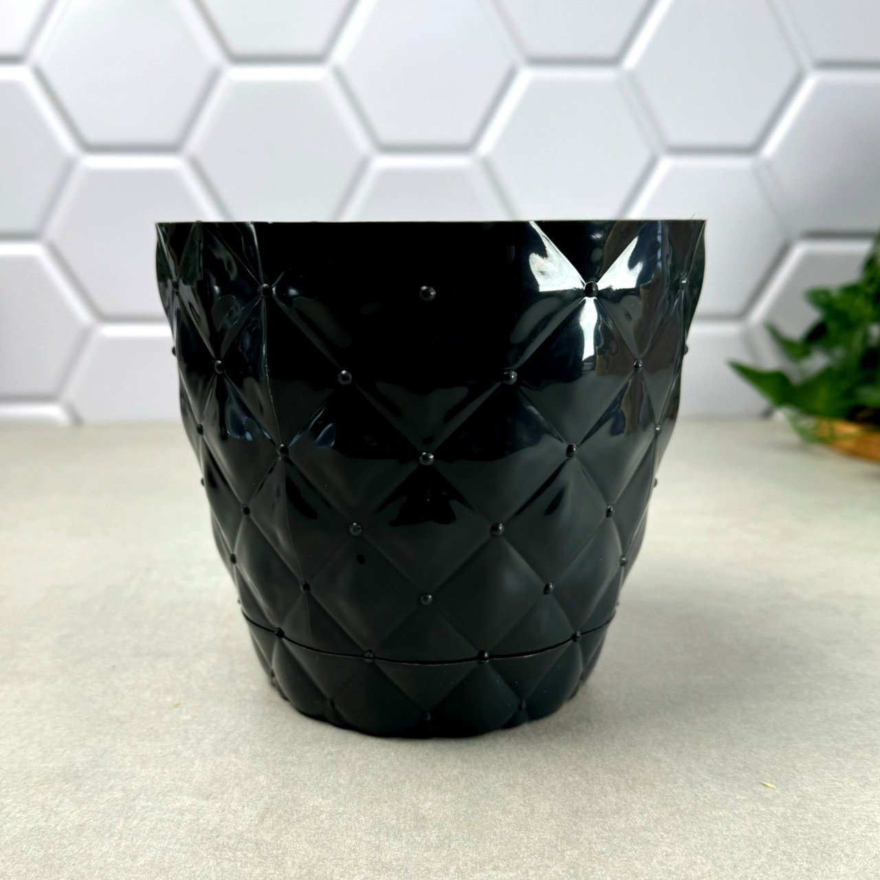 Квітковий горщик з піддоном 1.6 л Бусинки Антрацит 436-12 Elif Plastik