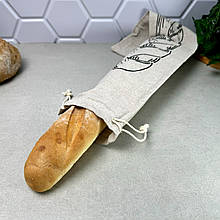 Торбинка для багетів із зав'язками 15*65 см Bread Bag, Екомішечок для хліба