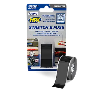 HPX Stretch&Fuse - 25мм х 3м, чорна силіконова вулканізуюча стрічка для ізоляції та герметизації