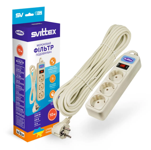 Мережевий фільтр-подовжувач "SVITTEX" 10 м 10 А 220 В