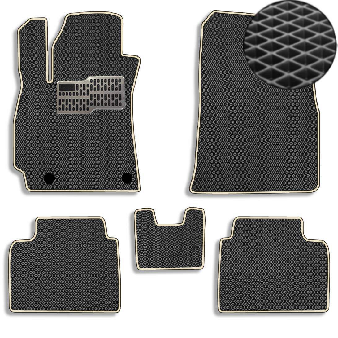 Водійський килимок EVA для Hyundai Elantra 7 2020 — з підп'ятником 1 шт. Комплект з перемичкою (5 шт.), Чорний-Бежевий кант, фото 1