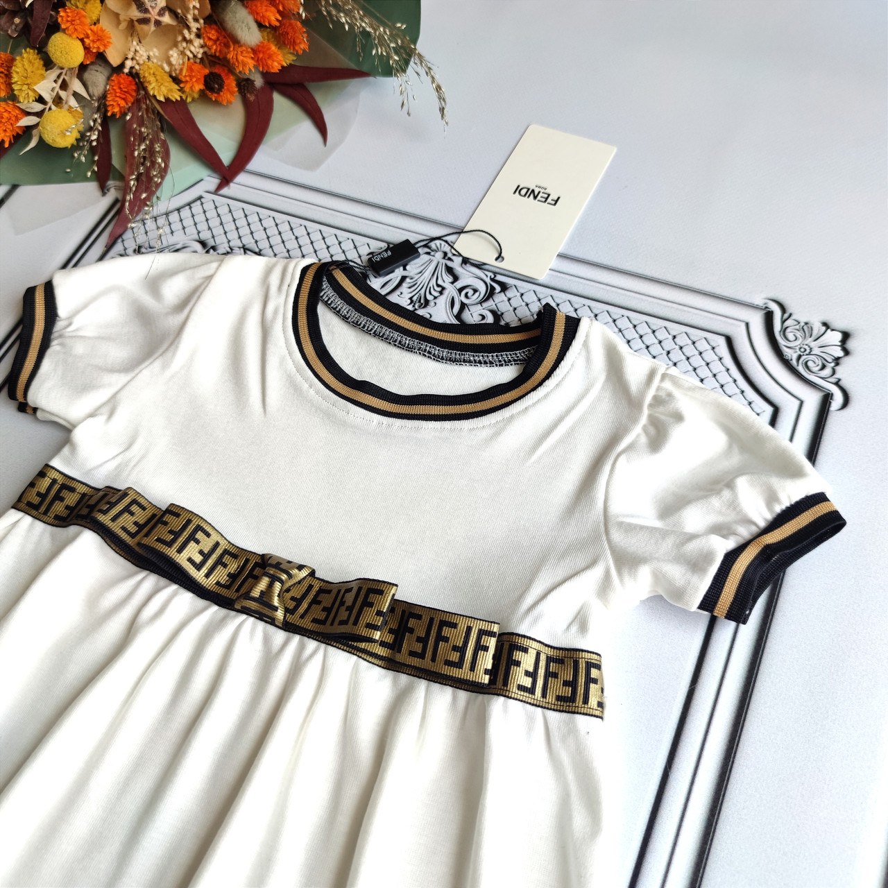 Дитяча біла літня сукня для дівчинки Fendi