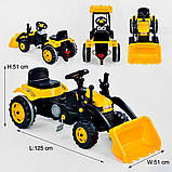 Дитячий педальний веломобіль трактор Pilsan 07-315 жовтий. Велокарт, екскаватор на педалях із рухомим ковшем, фото 5