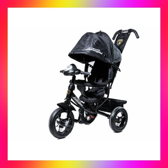 Дитячий триколісний велосипед із батьківською ручкою на надувних колесах Lamborghini L2 чорний, фото 1