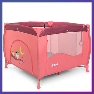 Дитячий ігровий манеж-ліжко квадратний El Camino ME 1030 Rose Len рожевий з чохлом
